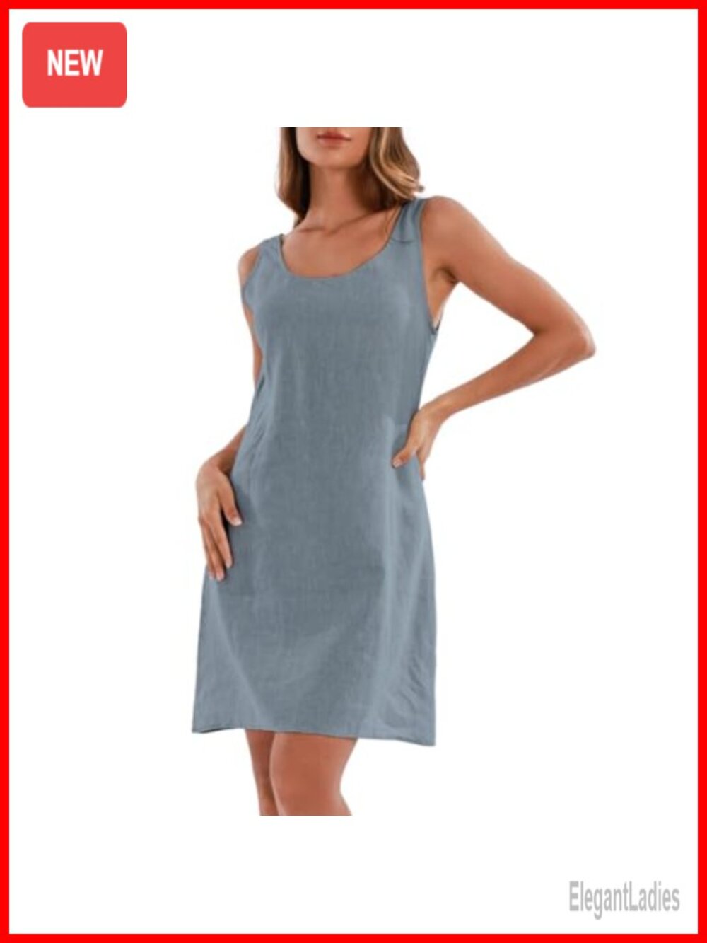 100% Linen Sleeveless Mini Shift Tank Dress Casual Summer